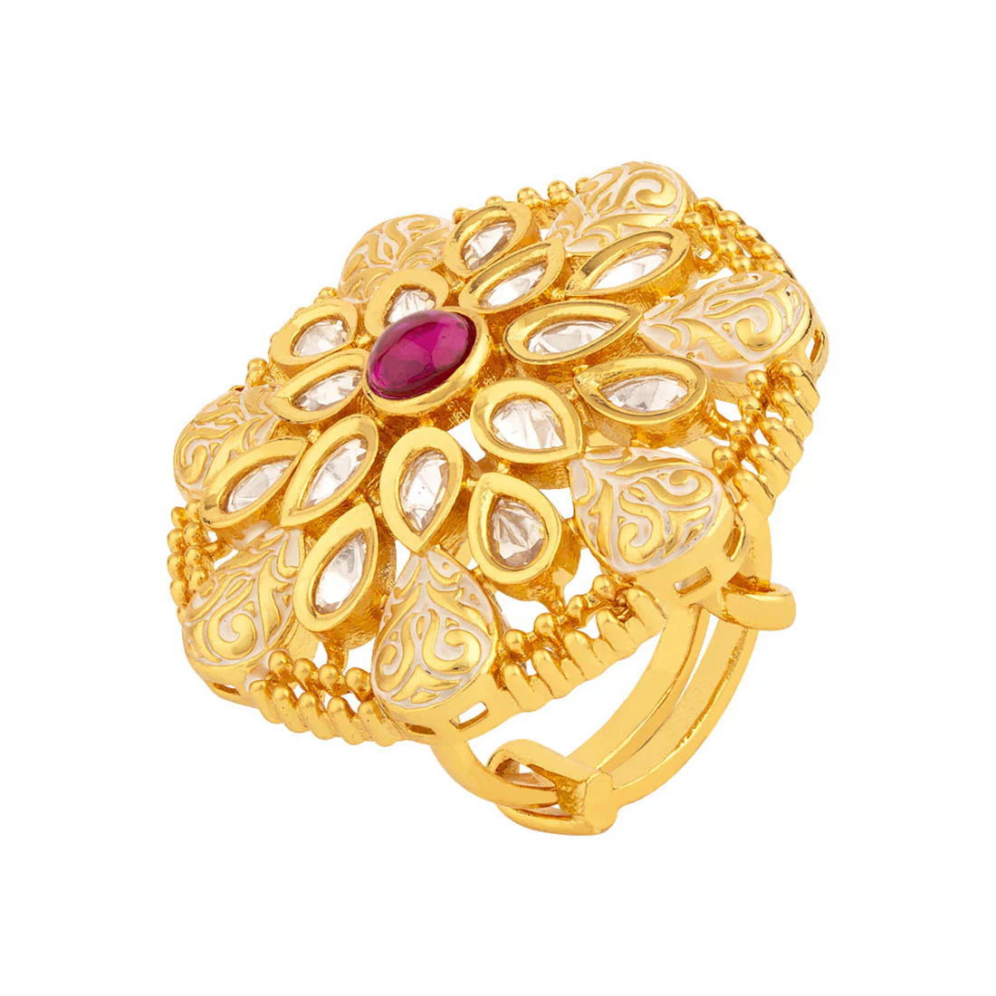 Kundan Stanza Floral Cocktail Ring - Image 3