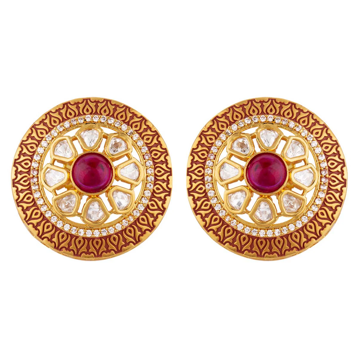 Kundan Stanza Floral Stud Earrings - Image 3