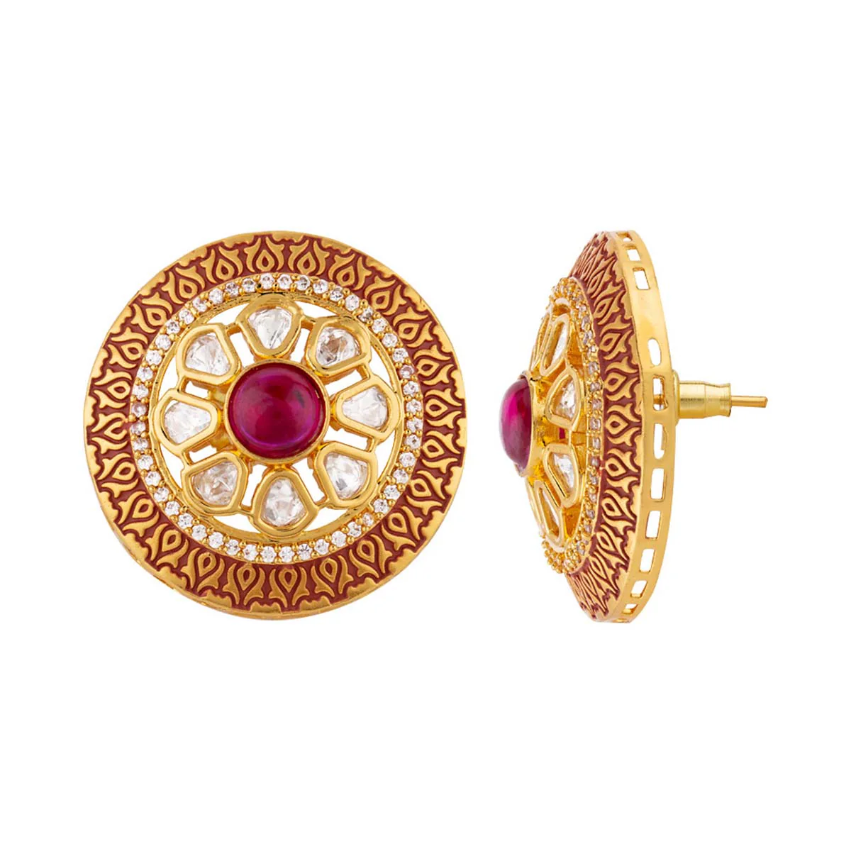 Kundan Stanza Floral Stud Earrings - Image 4