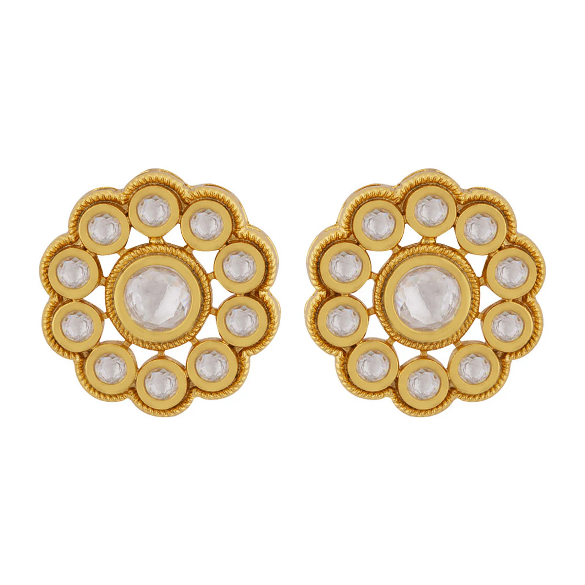 Kundan Stanza Flower Brass Earrings - Image 3