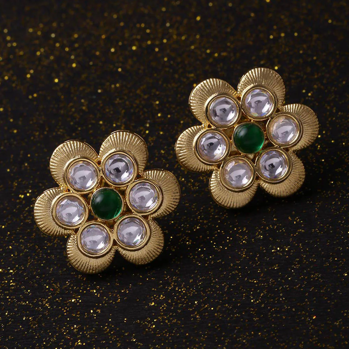 Kundan Stanza Gems Adorned Floral Earrings