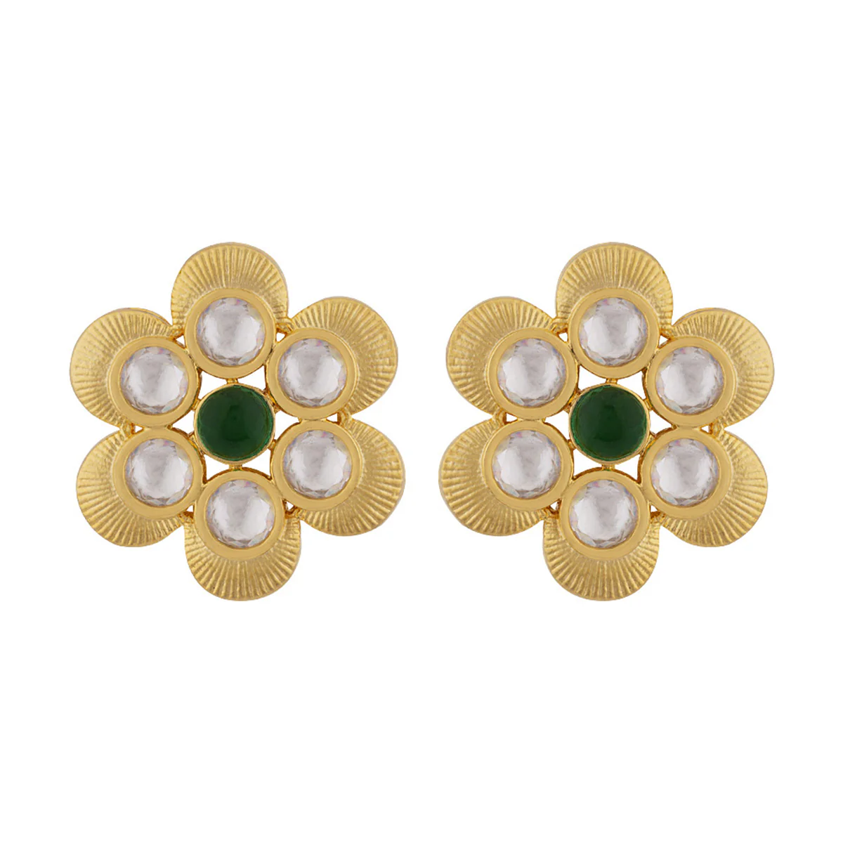 Kundan Stanza Gems Adorned Floral Earrings - Image 3