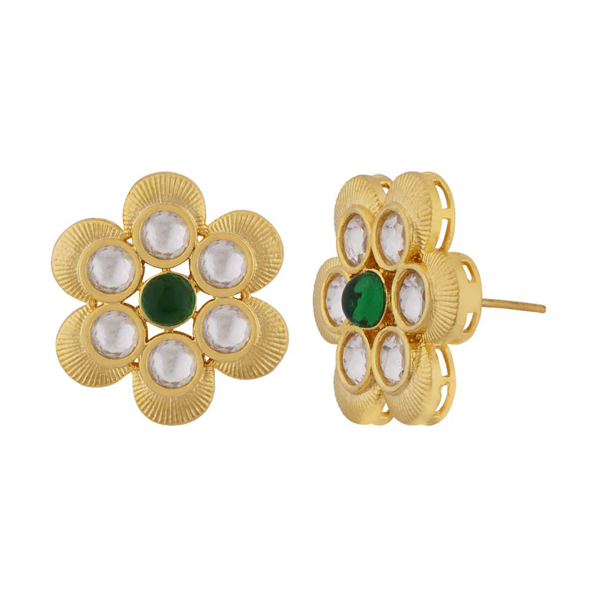 Kundan Stanza Gems Adorned Floral Earrings - Image 4