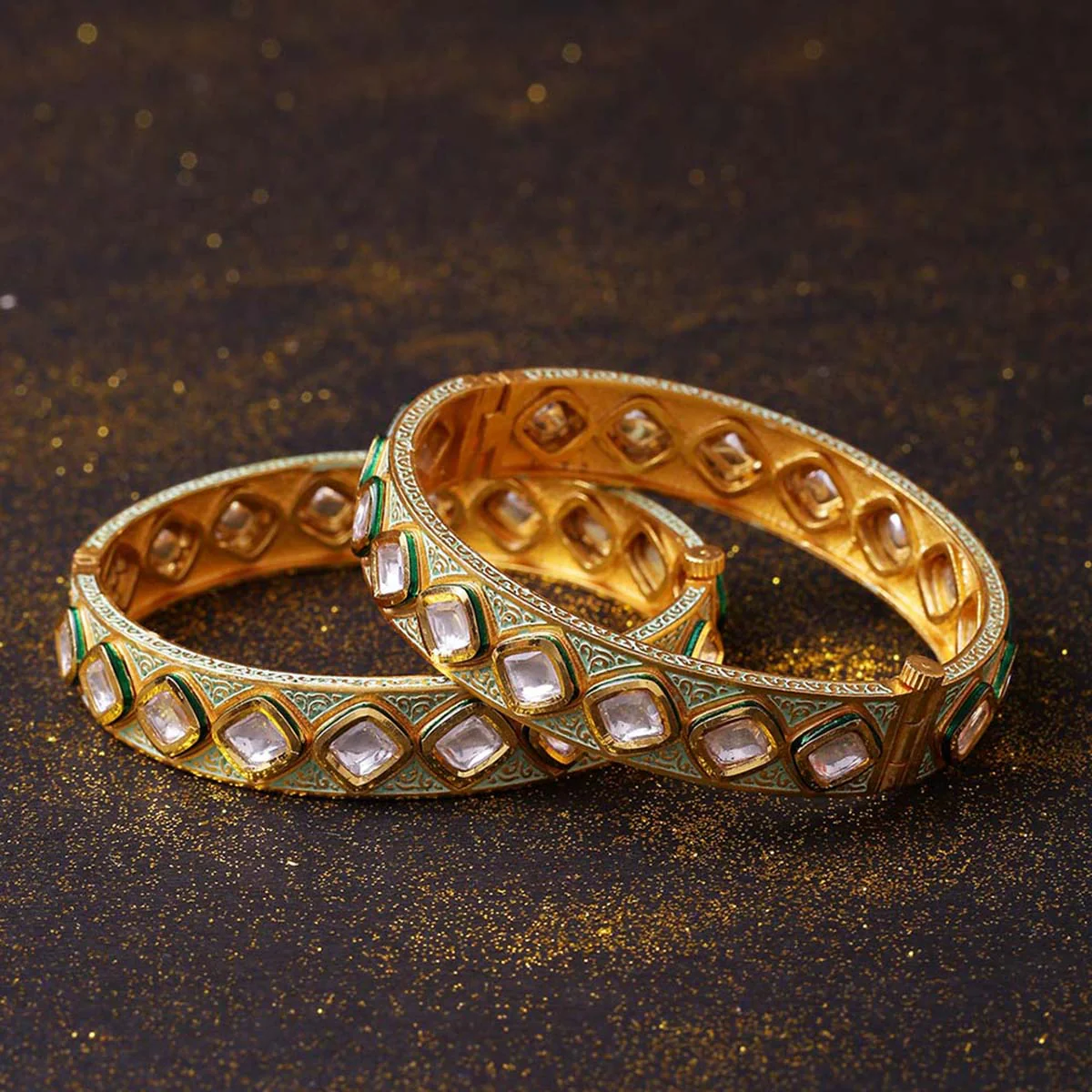 Kundan Stanza Gemstones Embellished Bangles