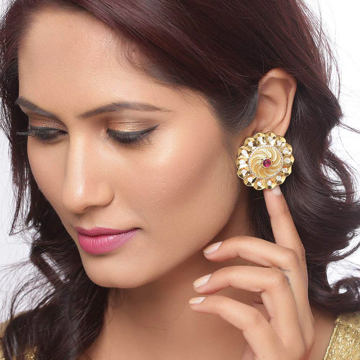 Kundan Stanza Swirls Earrings - Image 2