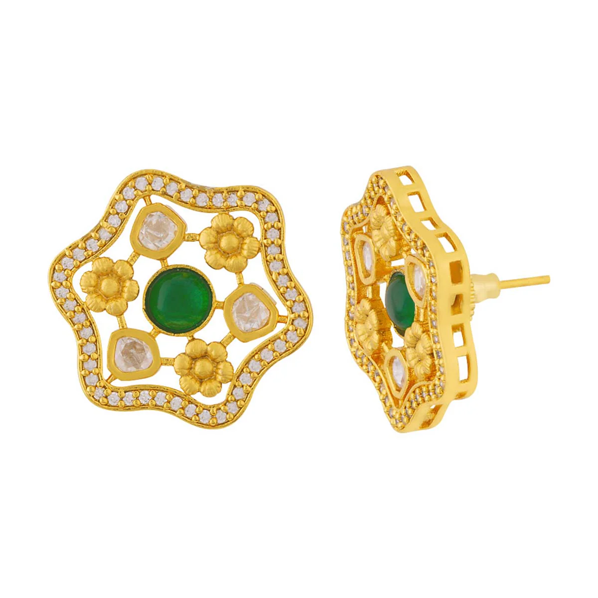 Kundan Stanza Tiny Floral Motifs Earrings - Image 2