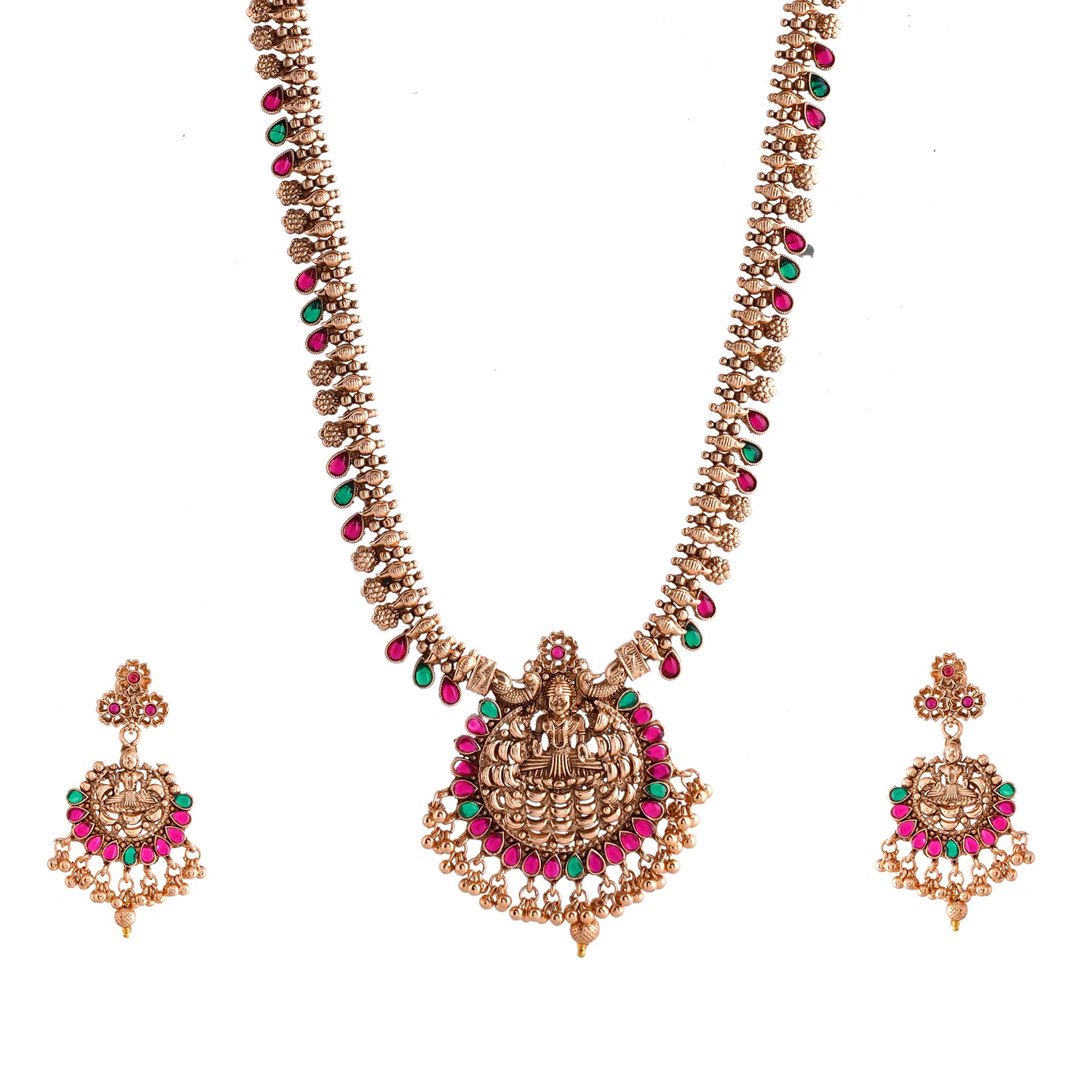 Gold Opulence Lakshmi Vilasam Temple Necklace Set - Image 3