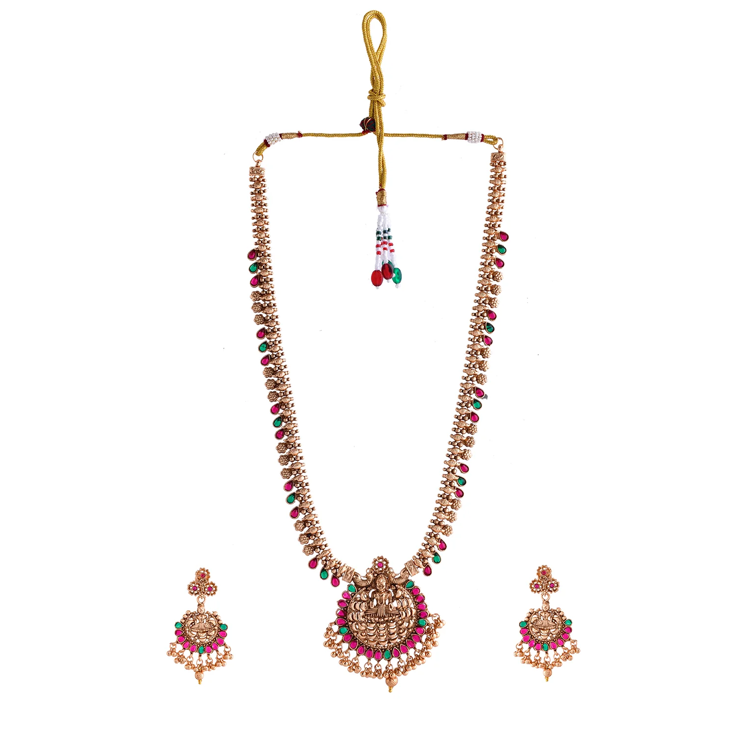 Gold Opulence Lakshmi Vilasam Temple Necklace Set - Image 4