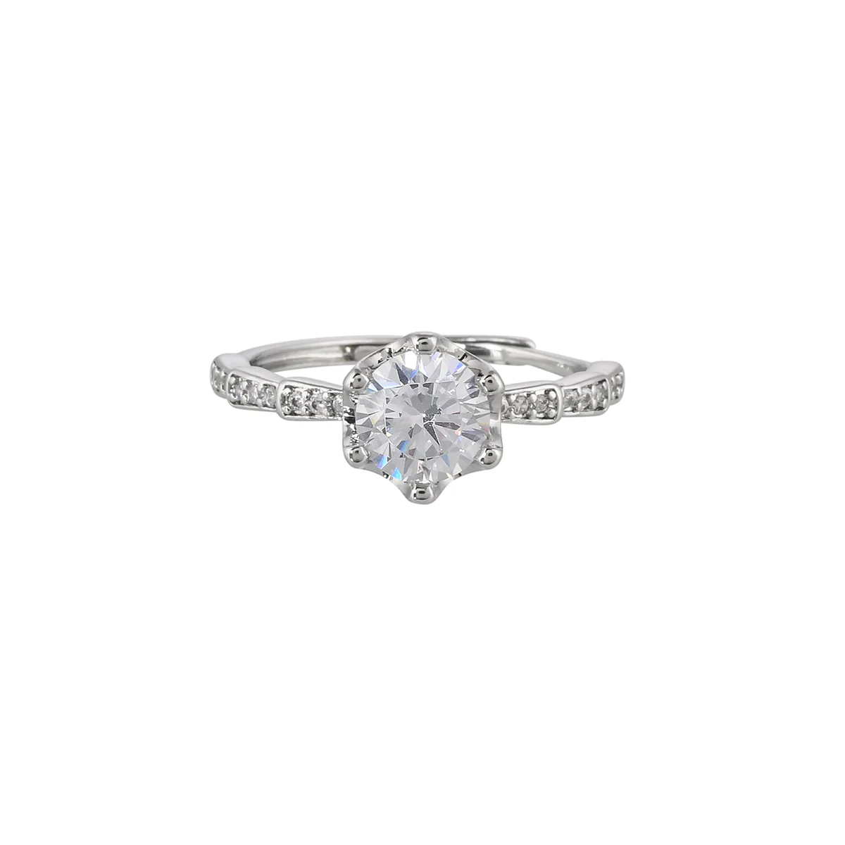Large Round Cut Zircon Gemstone Adorned Silver Plated Ring - Image 3