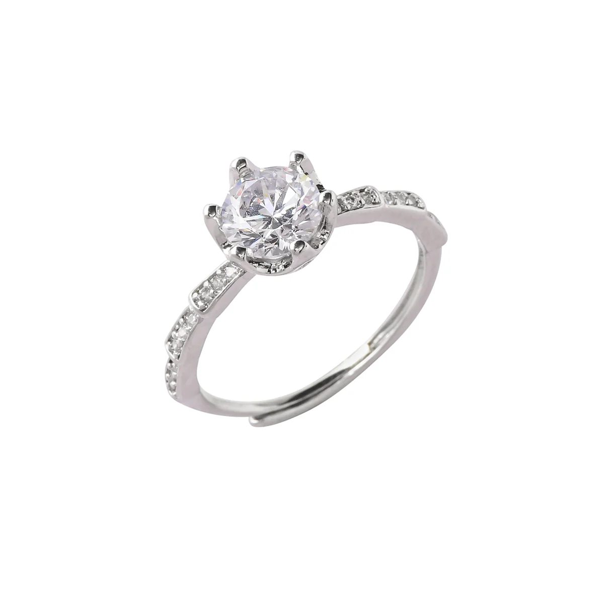 Large Round Cut Zircon Gemstone Adorned Silver Plated Ring - Image 4