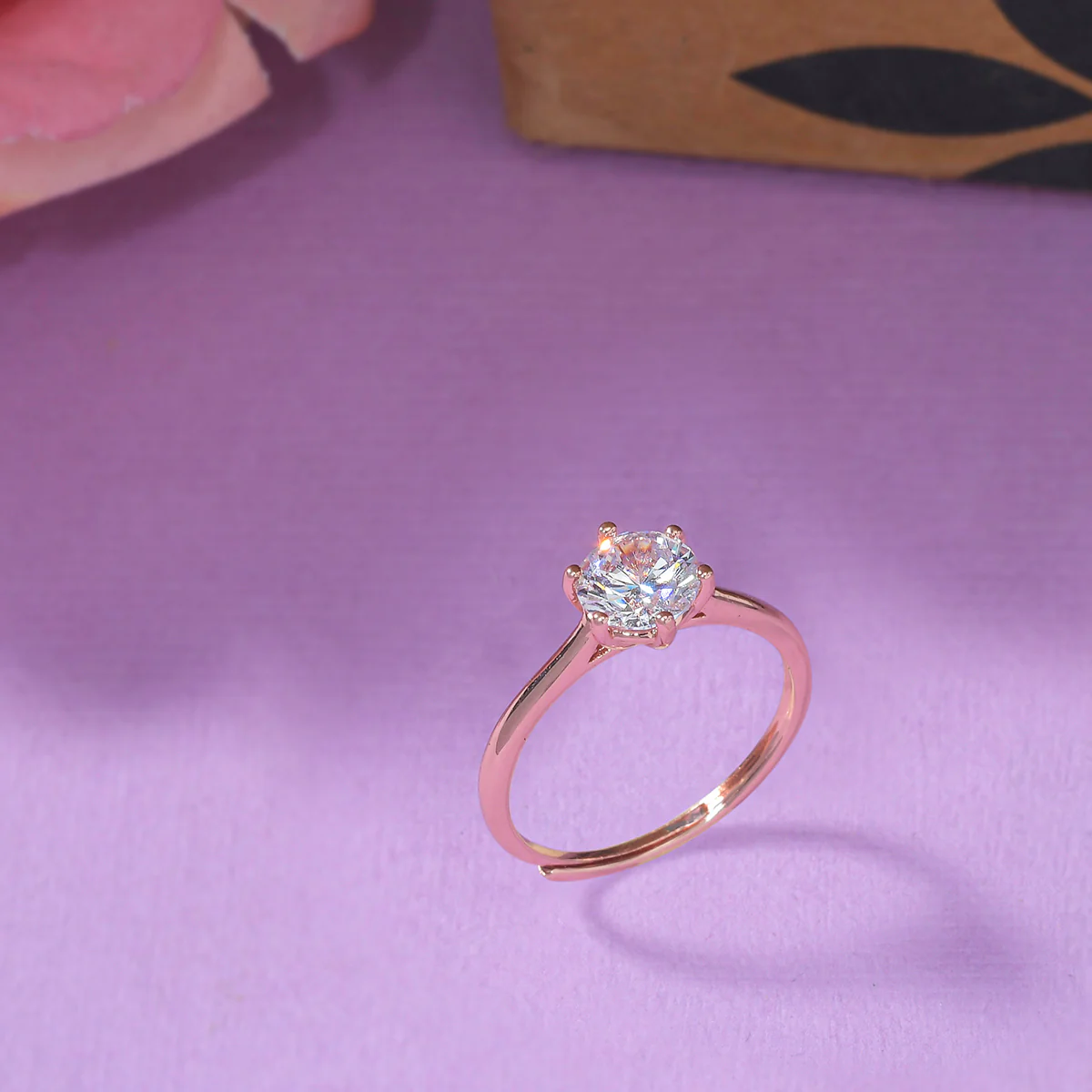 Large Round Cut Zirconia Adorned Rose Gold Band Ring