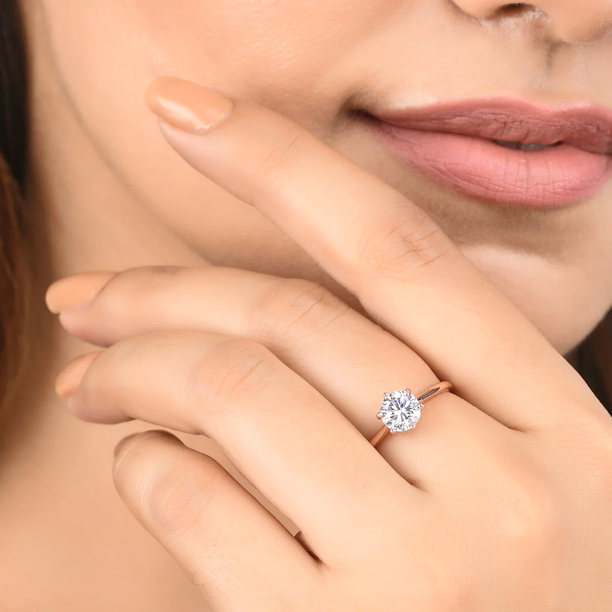 Large Round Cut Zirconia Adorned Rose Gold Band Ring - Image 2