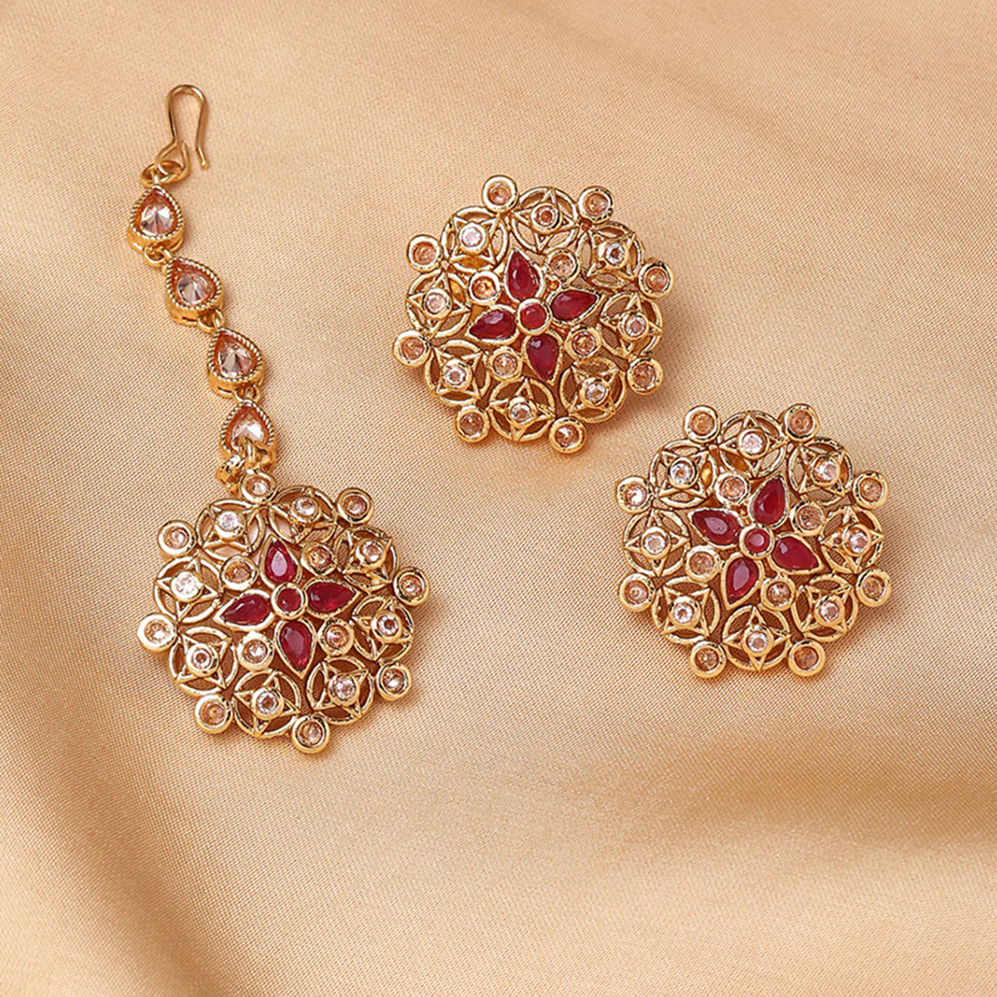 Lattice Gold-Plated Brass Maang Tika Set