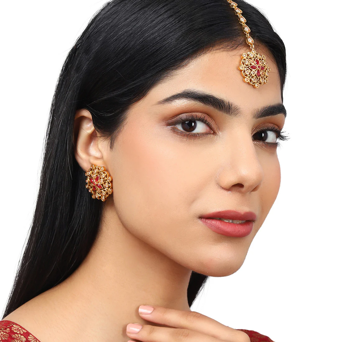 Lattice Gold-Plated Brass Maang Tika Set - Image 2