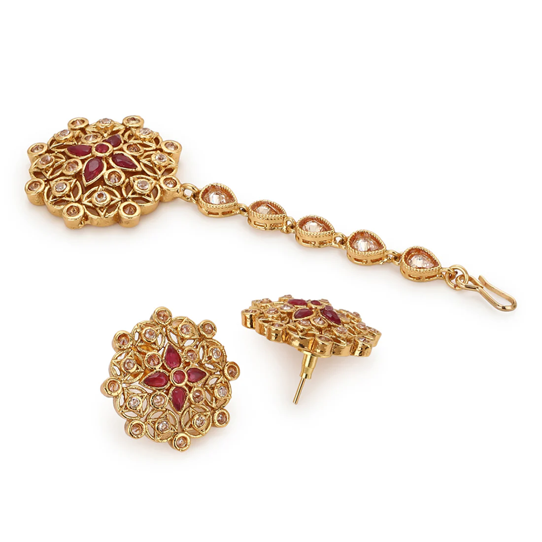 Lattice Gold-Plated Brass Maang Tika Set - Image 4