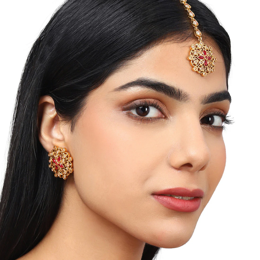 Lattice Gold-Plated Brass Maang Tika Set - Image 5