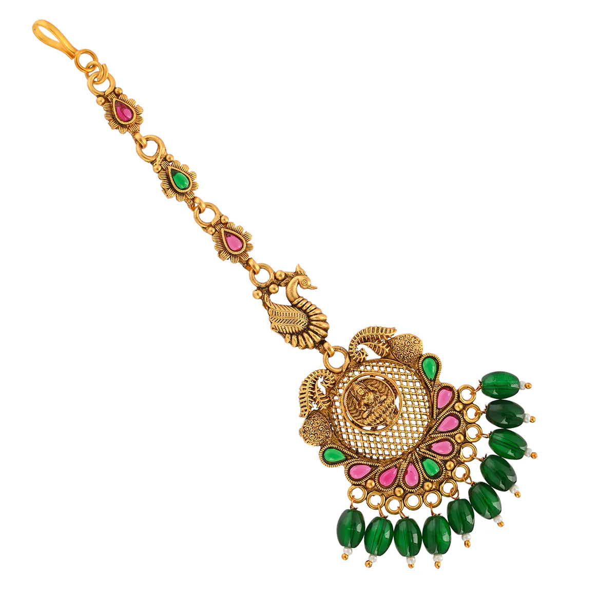 Lattice Design Divine Motif Brass Yellow Gold Plated Maang Tika - Image 2