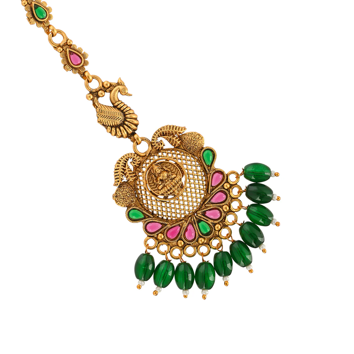 Lattice Design Divine Motif Brass Yellow Gold Plated Maang Tika - Image 3