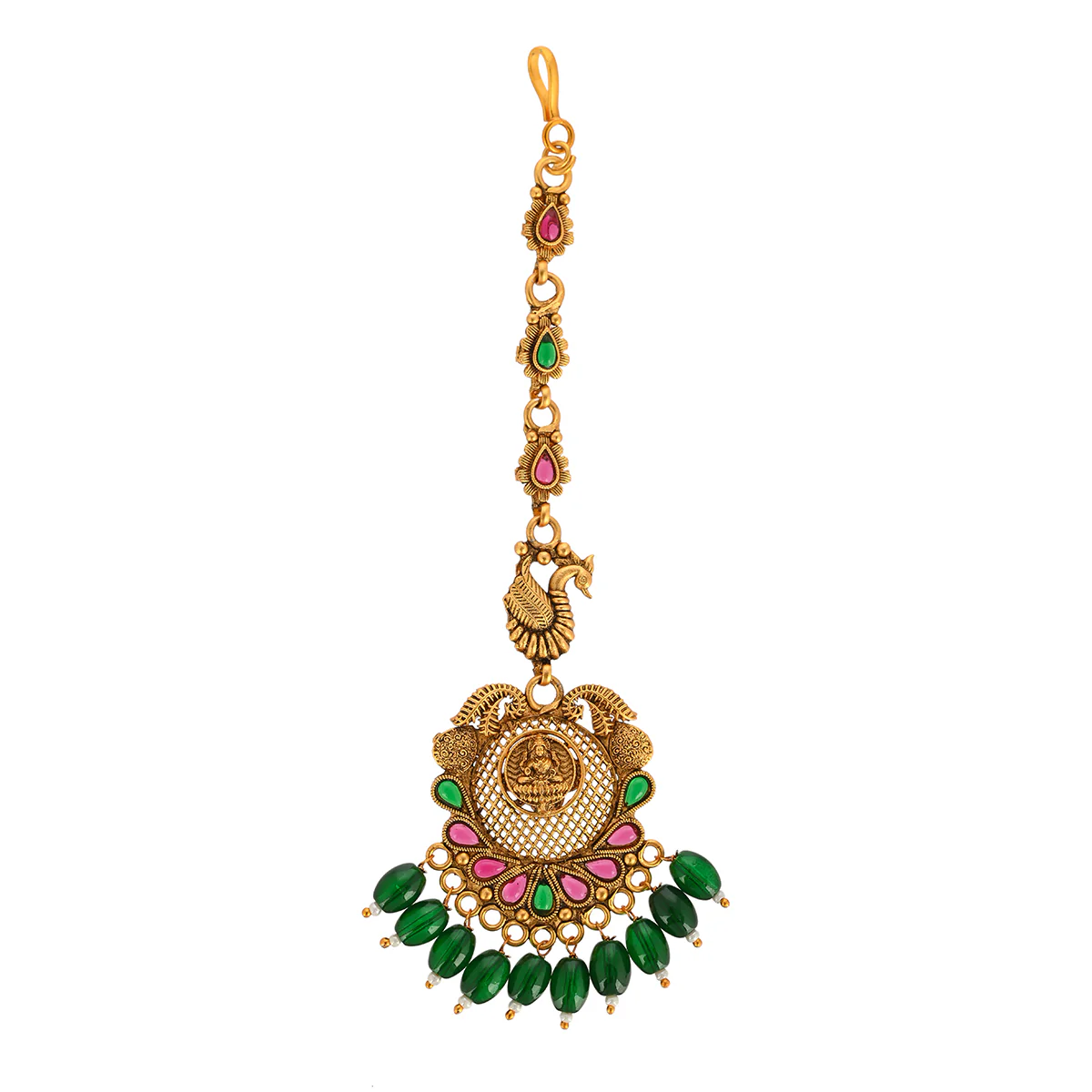 Lattice Design Divine Motif Brass Yellow Gold Plated Maang Tika - Image 4