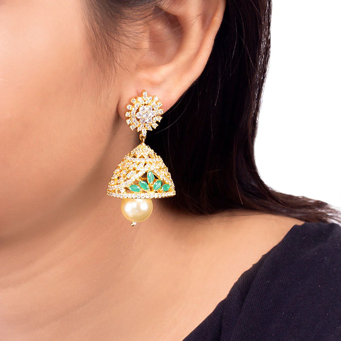 Lattice Design Ethnic Jhumka Earrings - Image 2