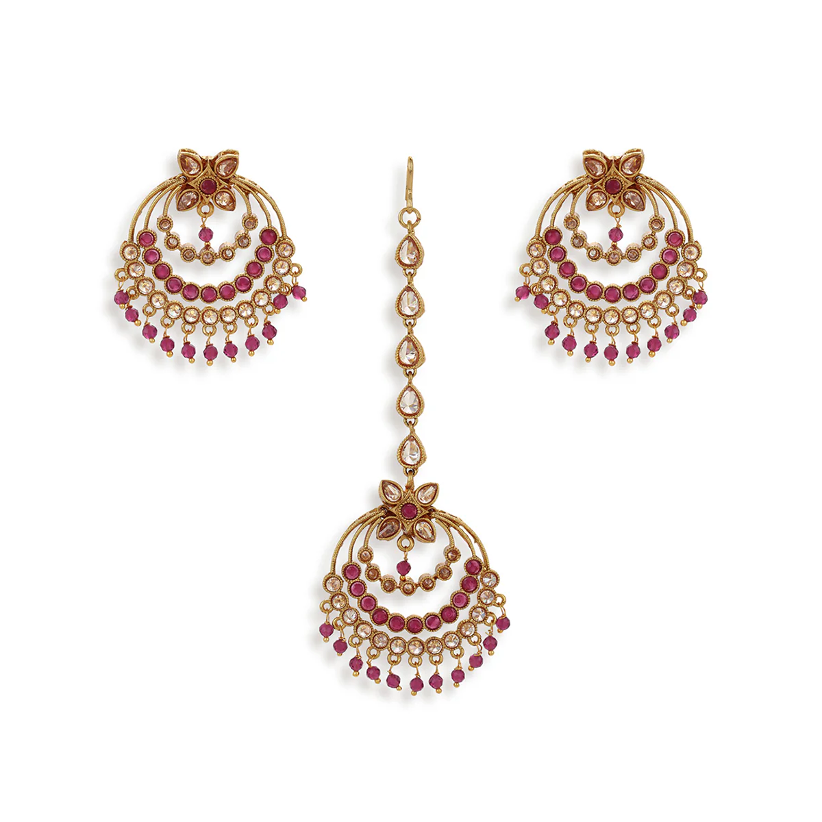 Lattice Gold Plated Maang Tika with Earrings - Image 3