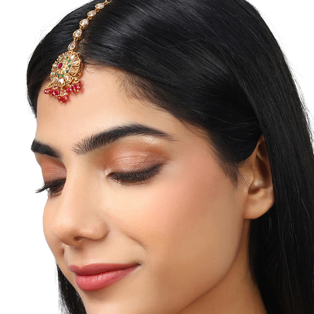 Lattice Gold Reverse AD Studded Maang Tika - Image 2