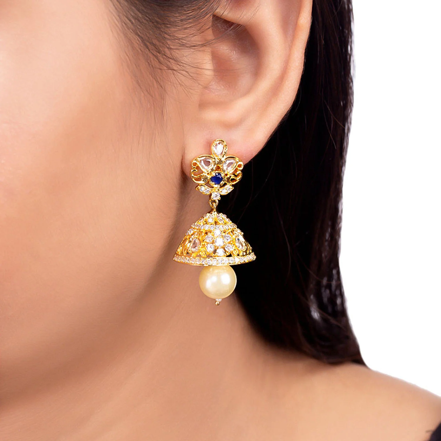 Lattice Pattern Jhumka Earrings - Image 2