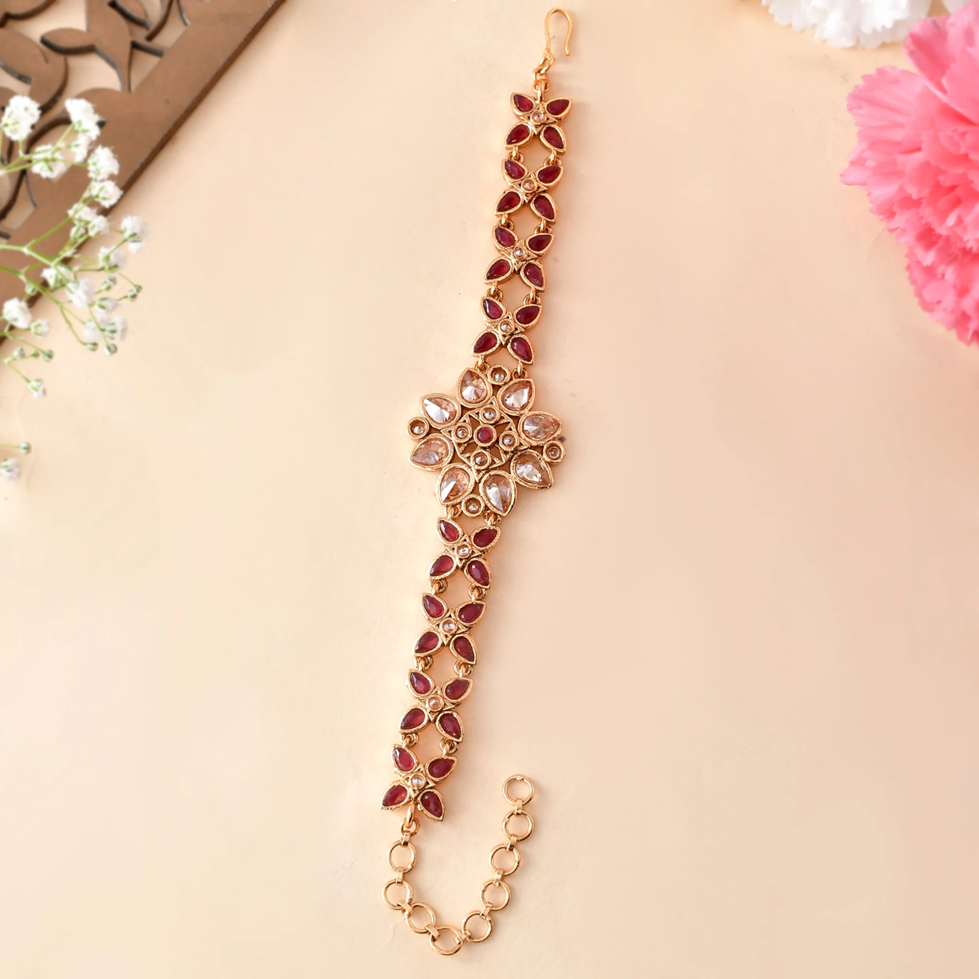 Lattice Red Stone Gold Plated Tennis Bracelets