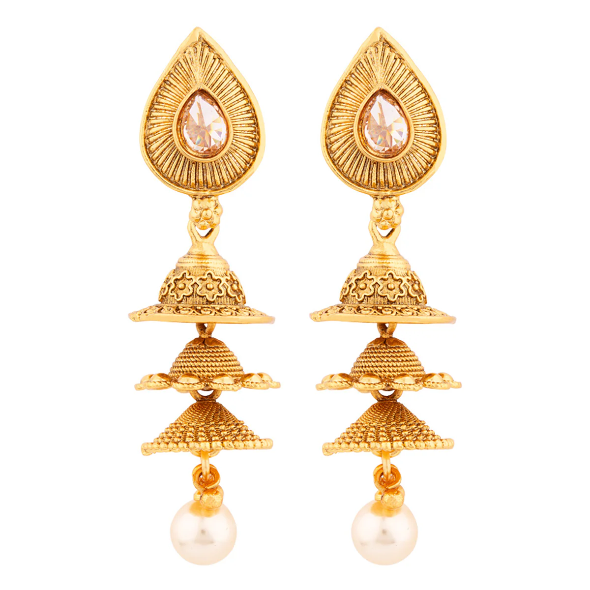 Layered Drop Style Brass Earrings - Image 3