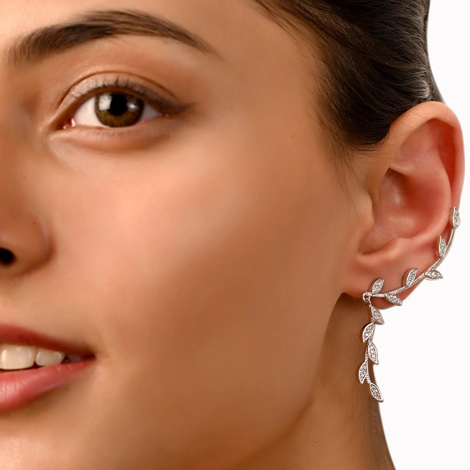Leafy Motif Silver Plated Earrings - Image 2