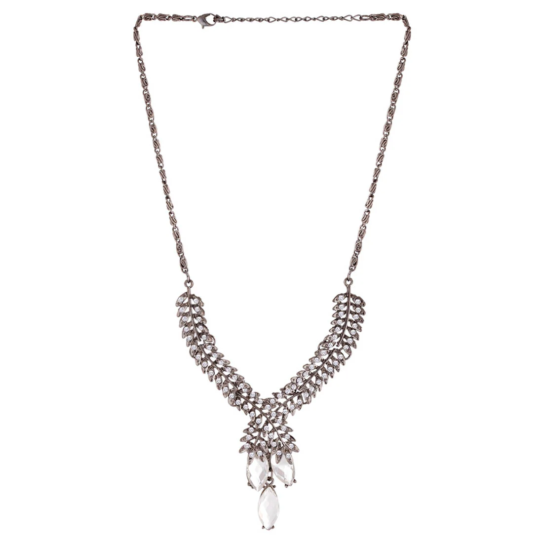 Leafy Statement Necklace With Embellishments of CZ - Image 4