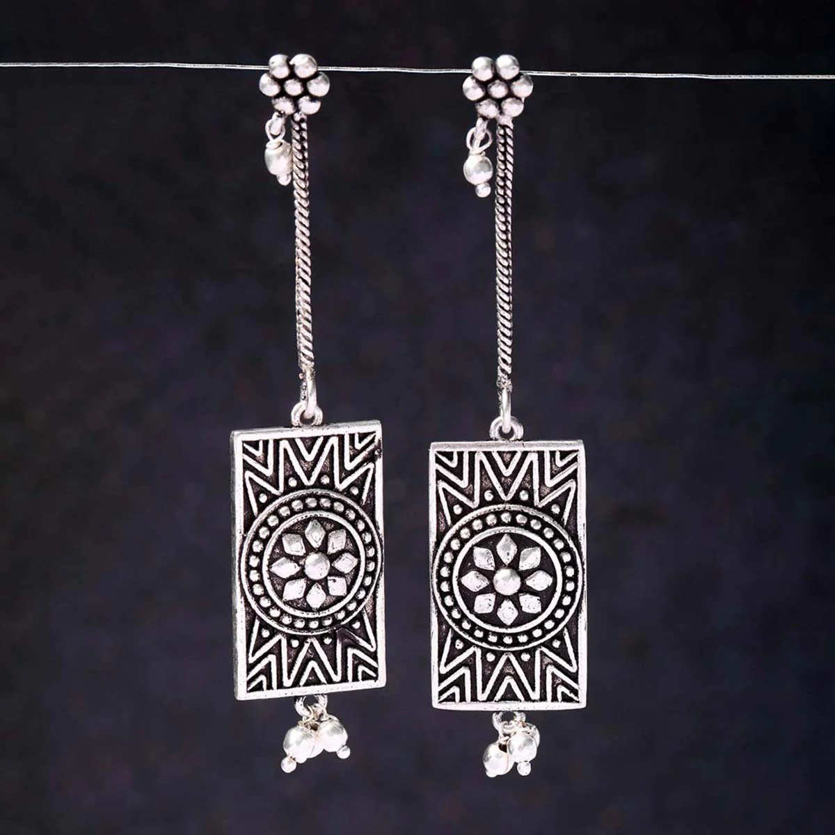 Leela Oxidized-Textured Danglers