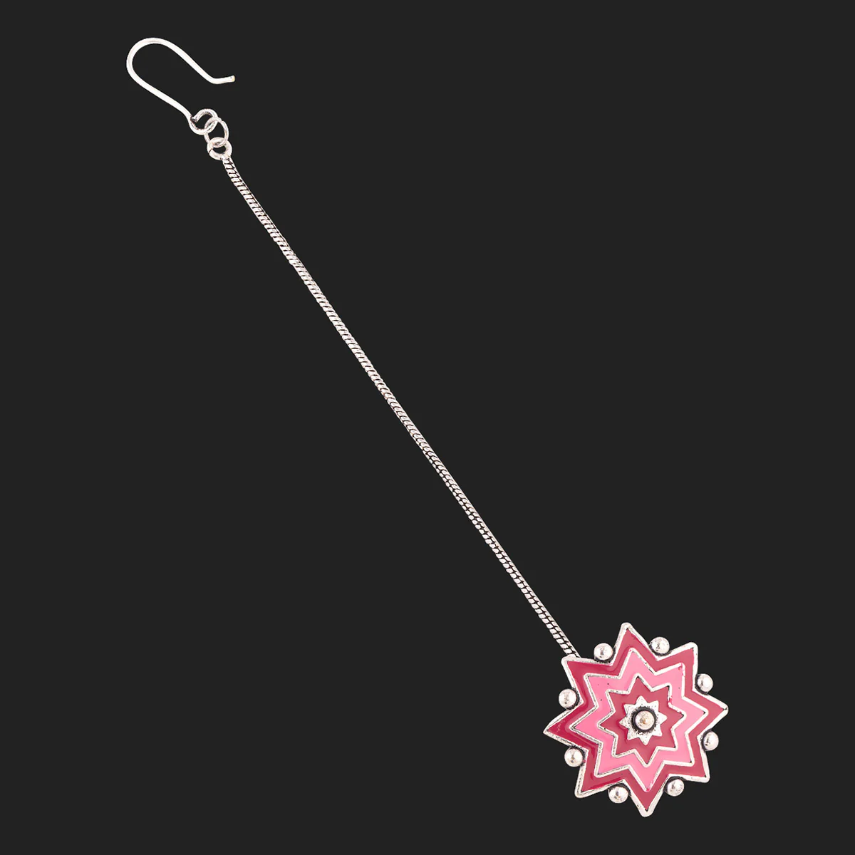 Lehariya Pink Enameled Maang Tika - Image 4