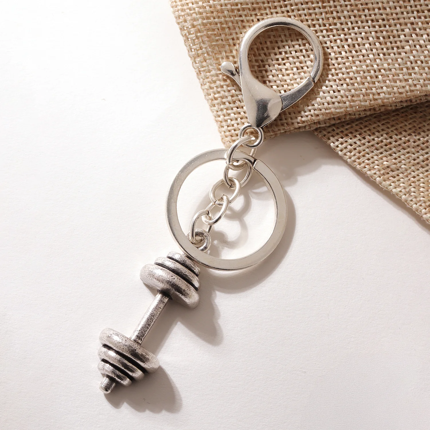 Lift It Dumbbell Silver Oxidised Bag Charm Keychain For Men - Image 3