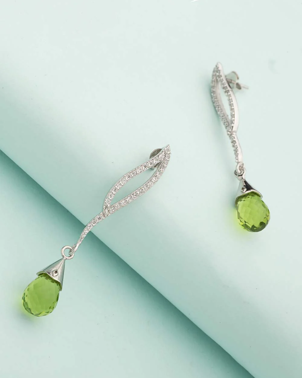 Light Green Dangled Stone Sterling Silver Earrings