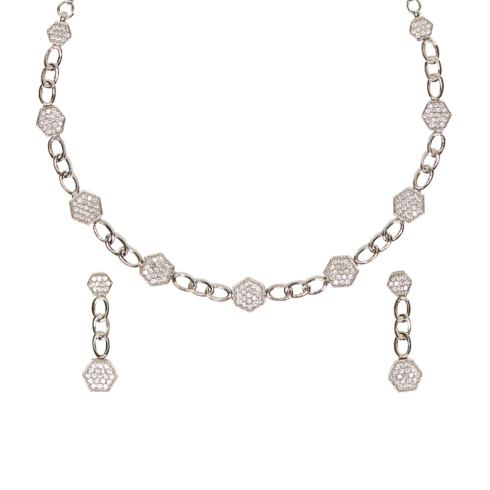 Link Pattern Silver Toned Jewellery Set - Image 4