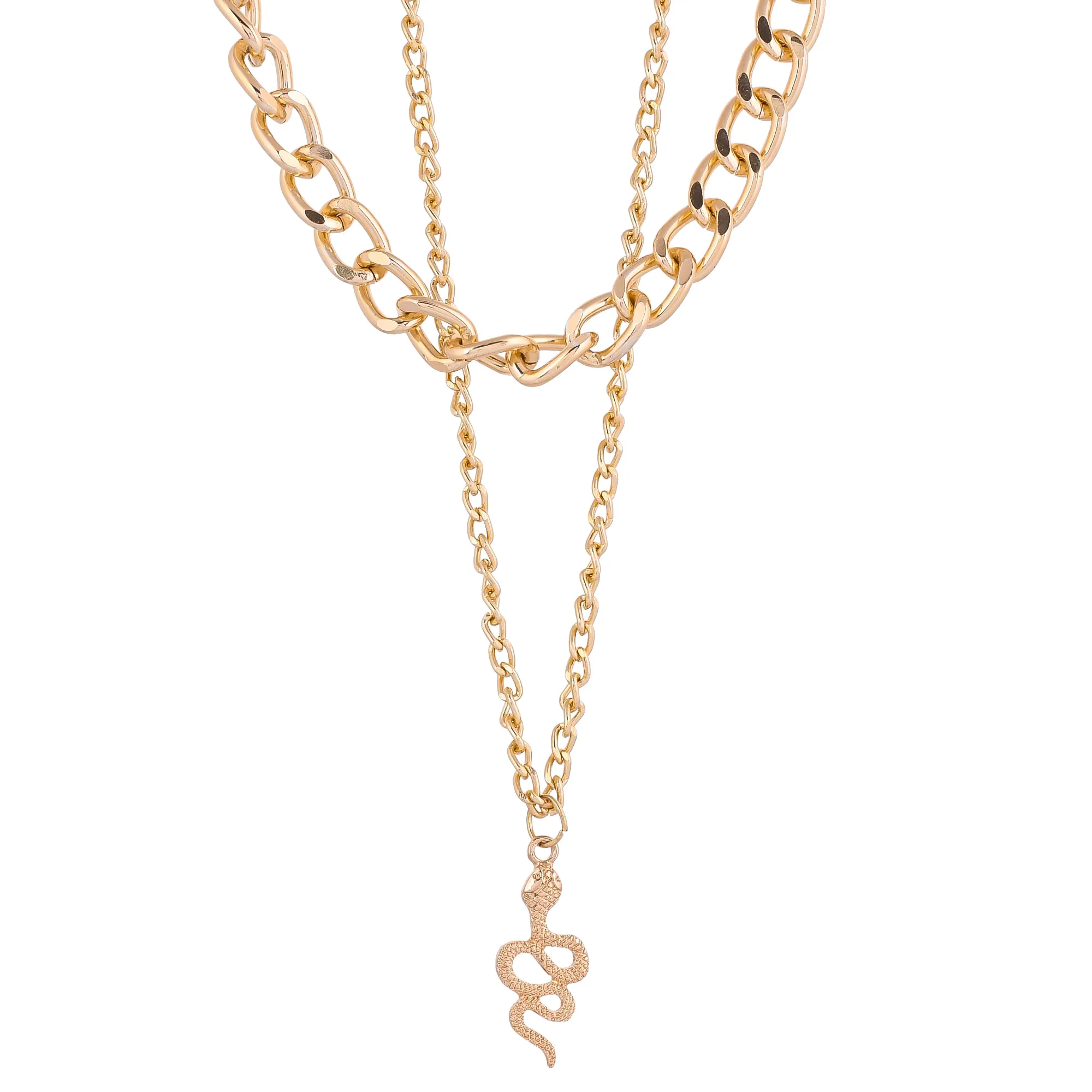 Link Snake Chain Stack Gold Charm Necklace - Image 4