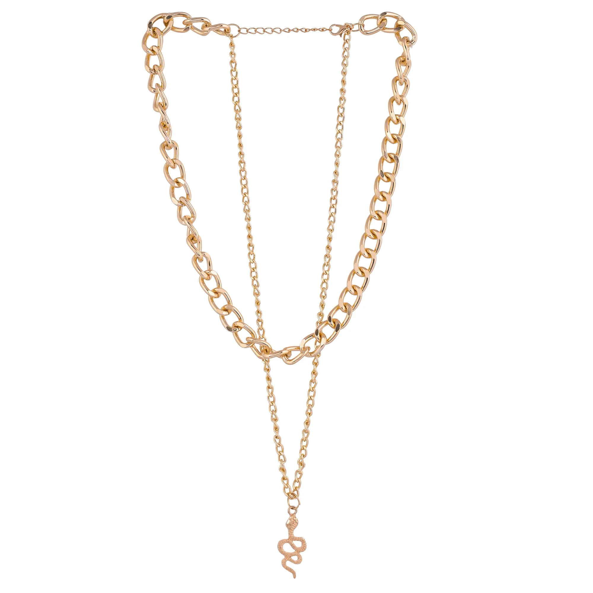 Link Snake Chain Stack Gold Charm Necklace - Image 5