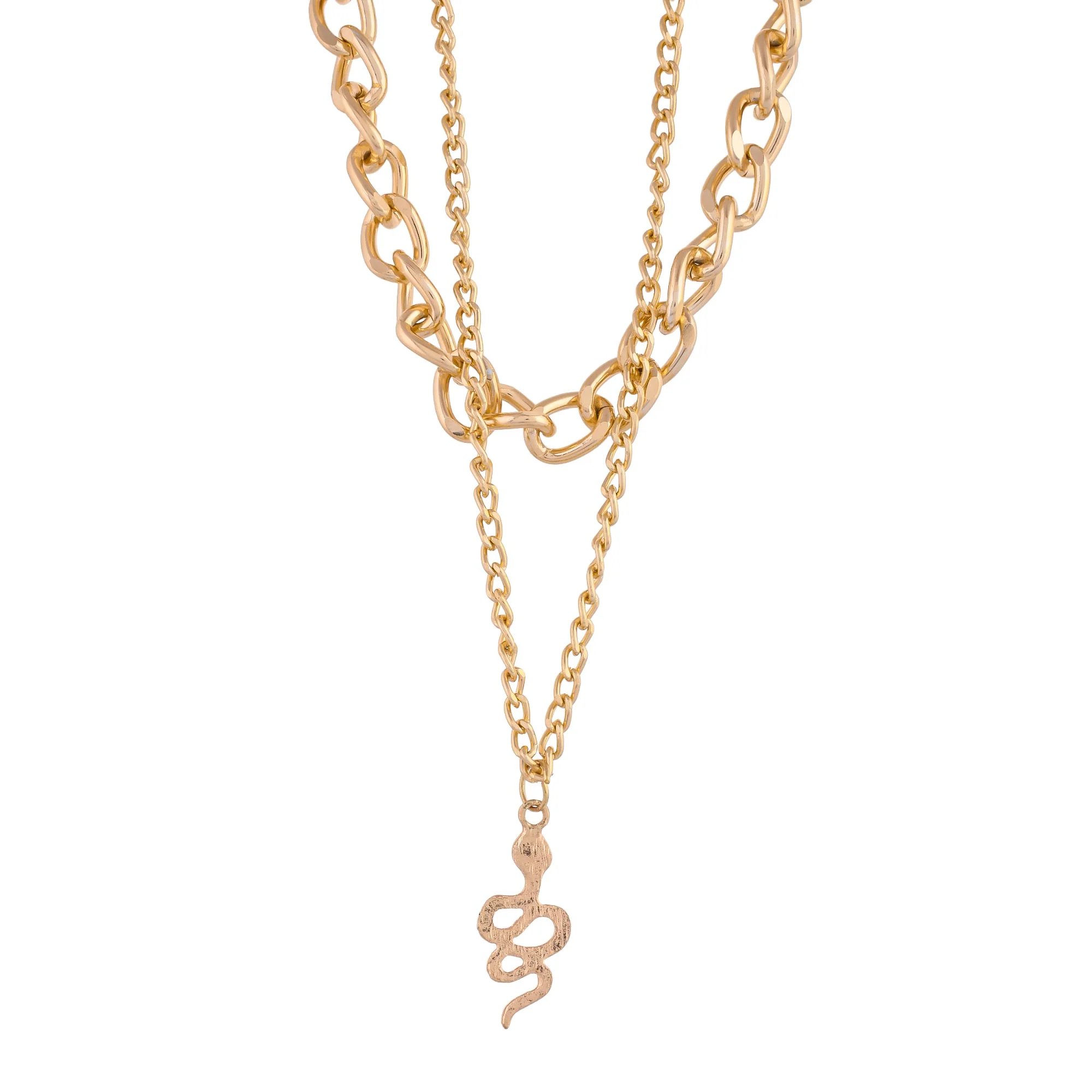 Link Snake Chain Stack Gold Charm Necklace - Image 6