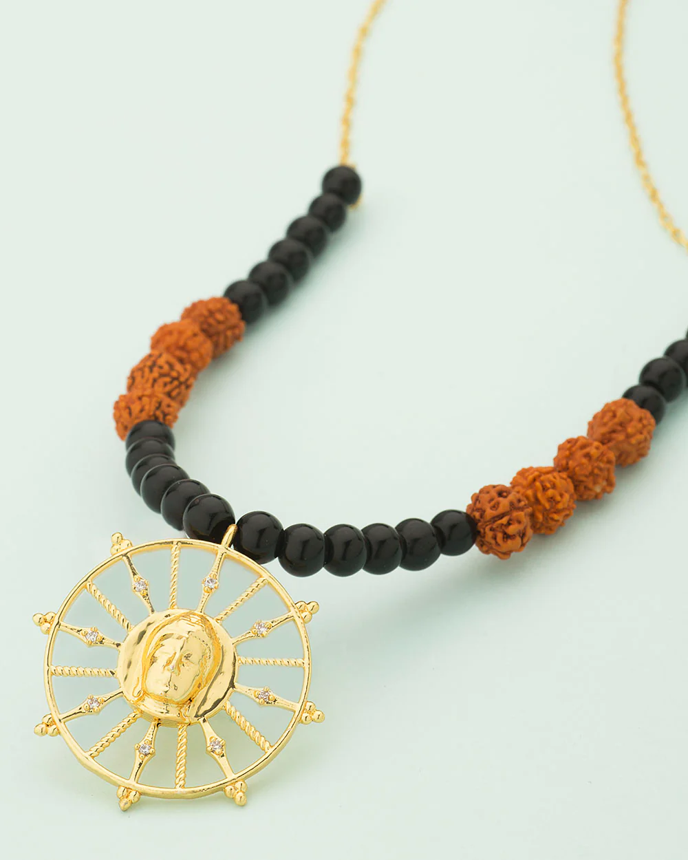Lord Buddha Pendant with Divine Chakra Design & Rudraksha Chain