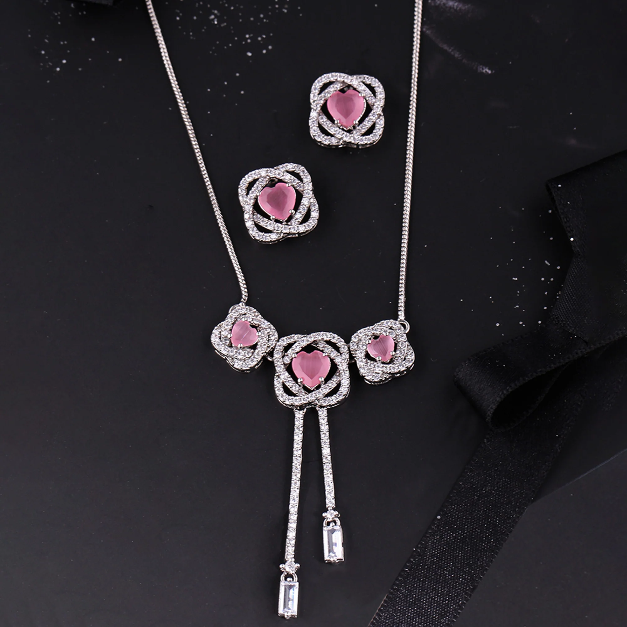 Love Knots CZ Gems Adorned Pendant Set