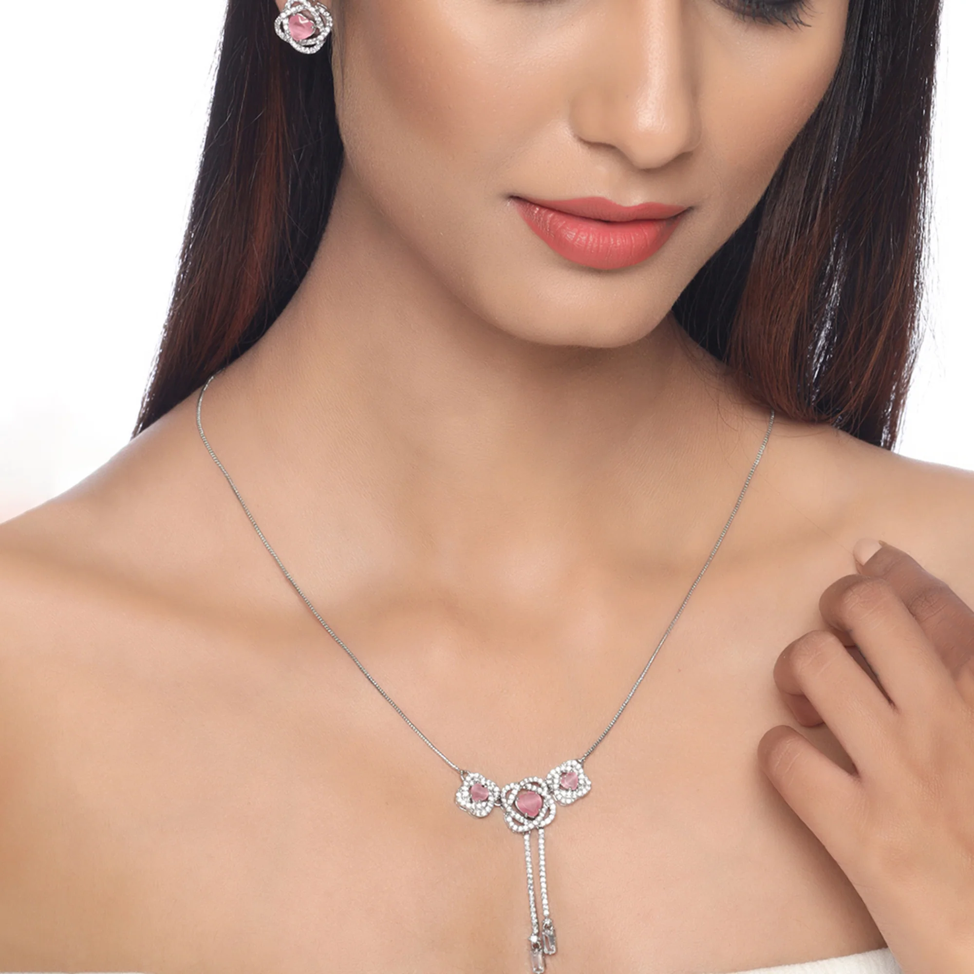 Love Knots CZ Gems Adorned Pendant Set - Image 2