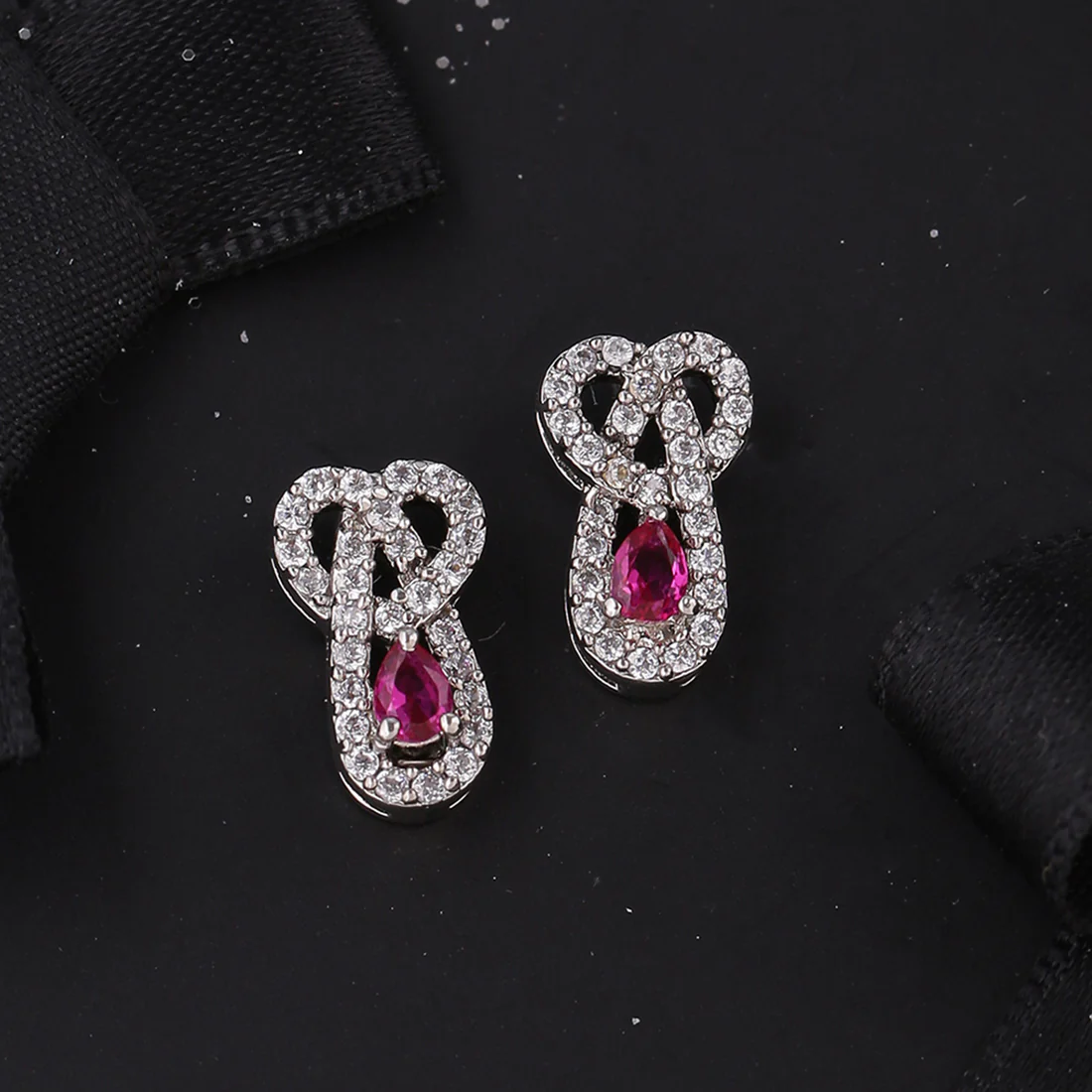Love Knots Zircon Gems Adorned Stud Earrings
