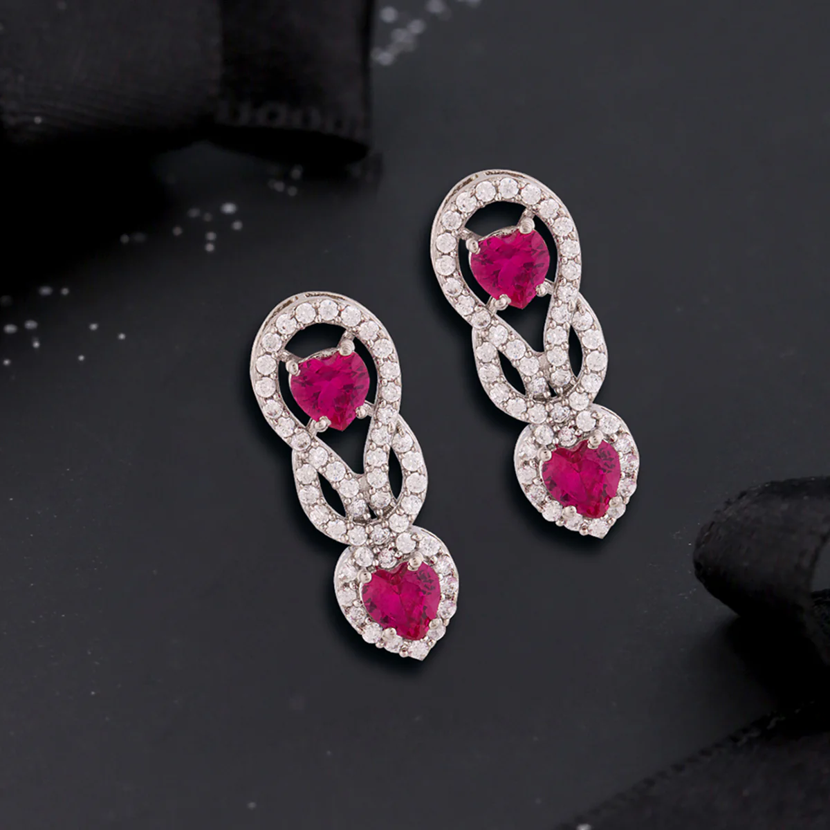 Love Knots Zircon Gemstones Embellished Drop Earrings