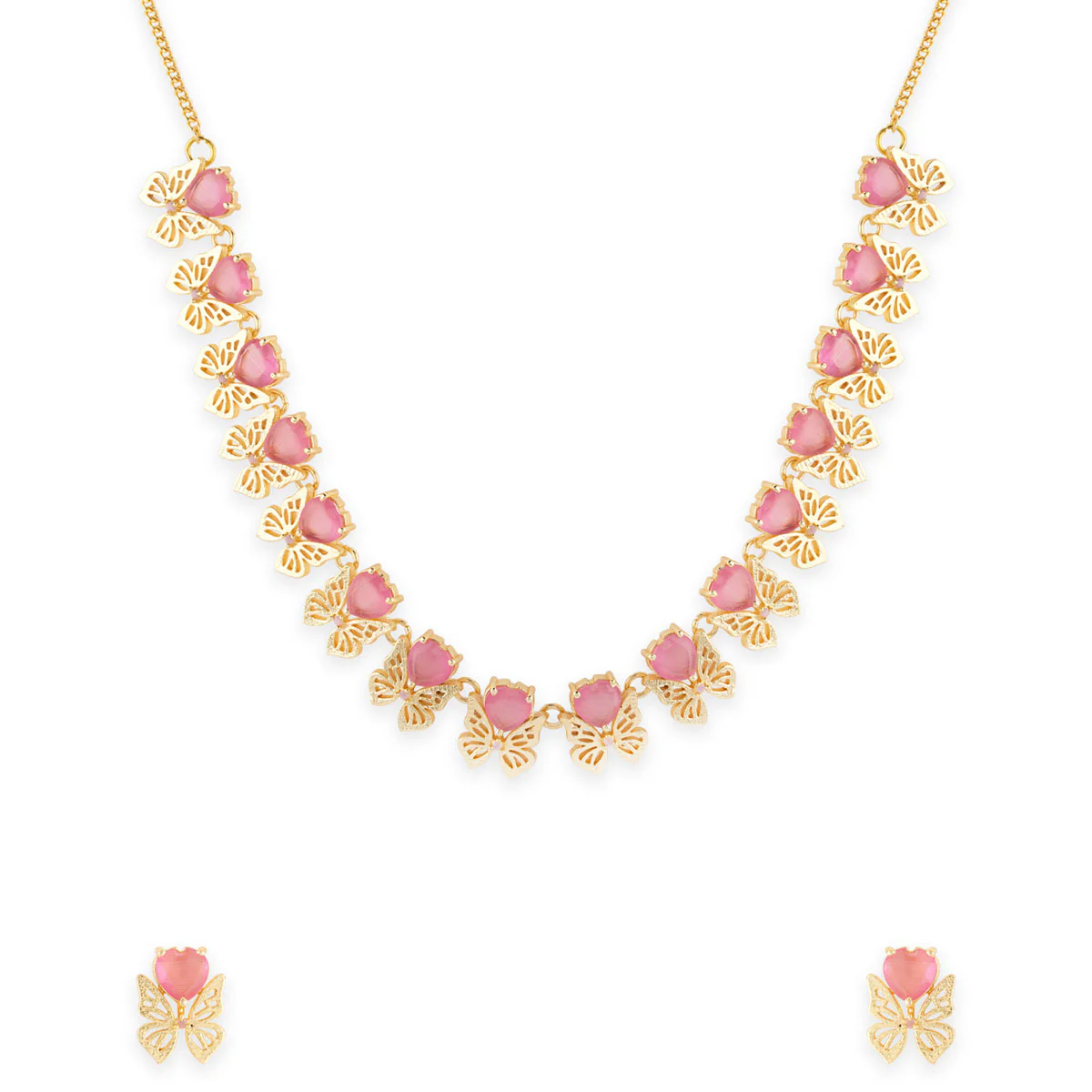 Love Paradise Butterfly Pink Gem Necklace Set - Image 3