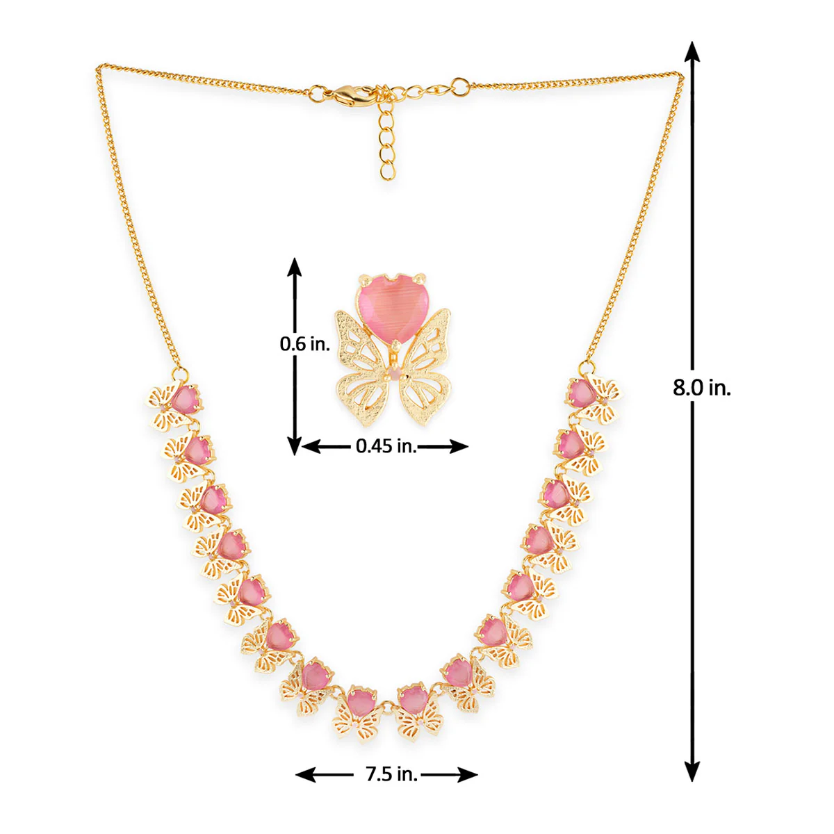 Love Paradise Butterfly Pink Gem Necklace Set - Image 7