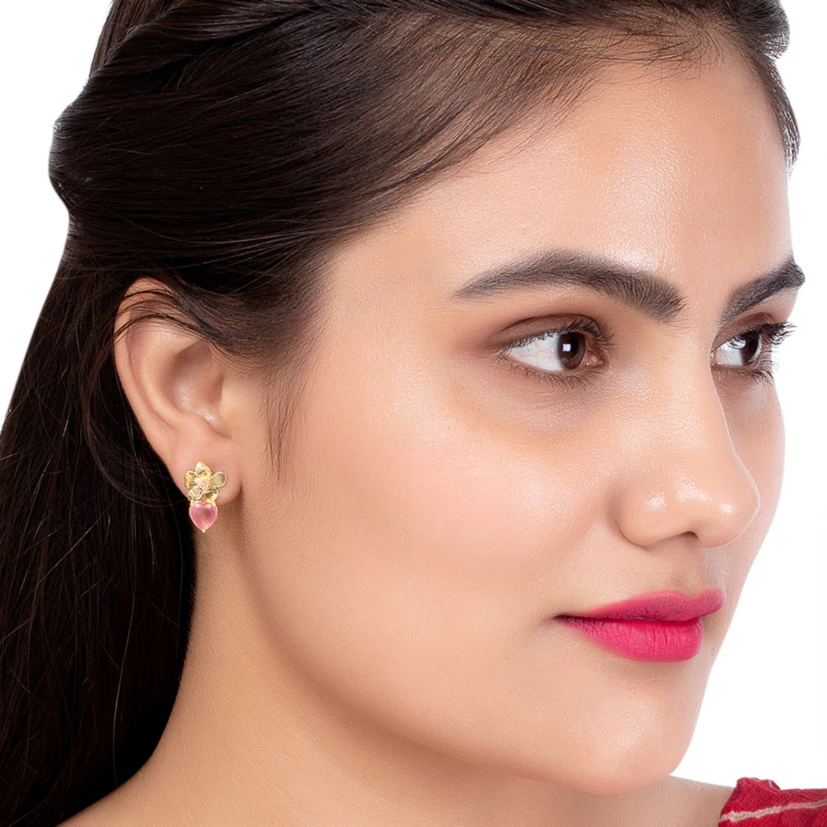 Love Paradise Flower Studs With Pink Gem - Image 2