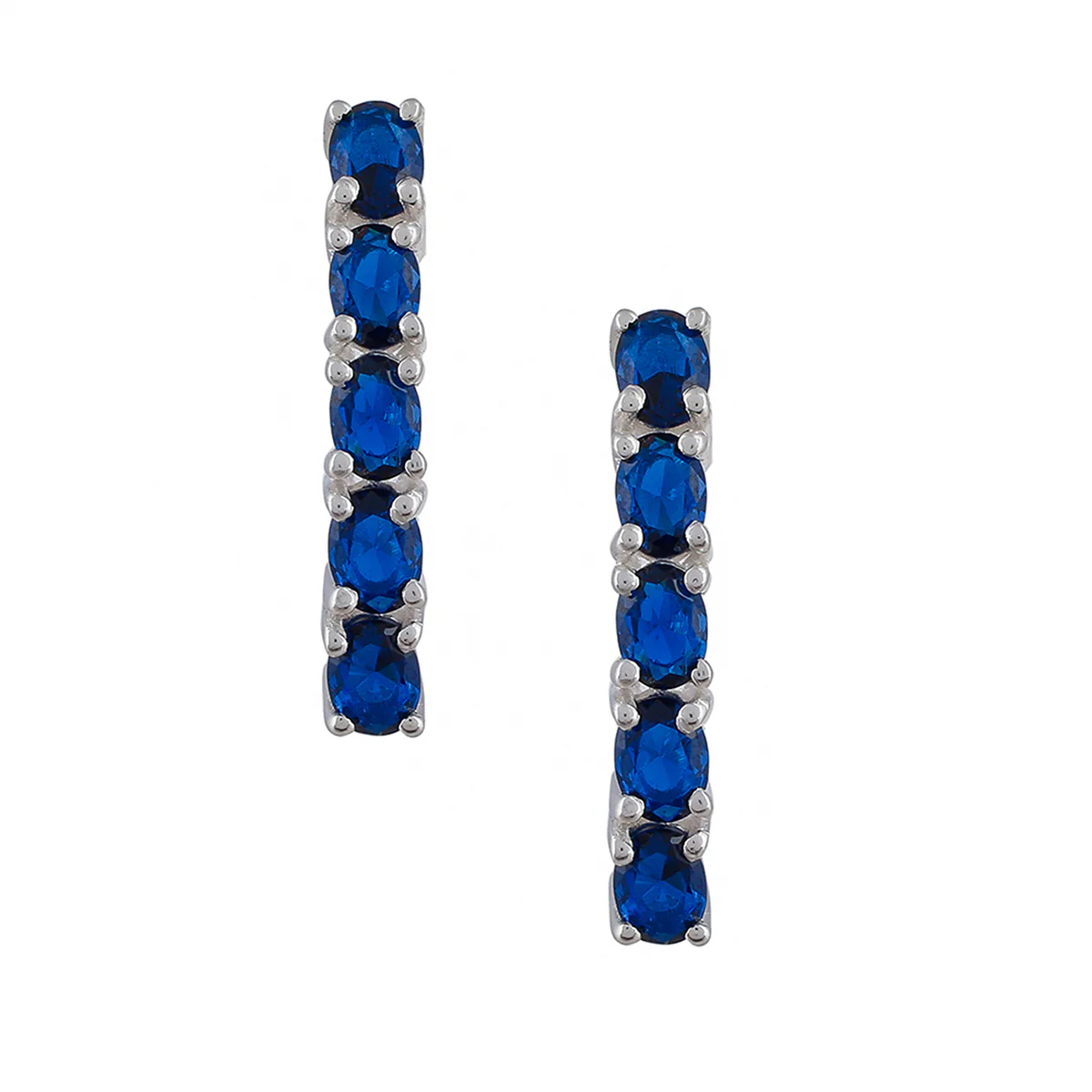 Lovely 925 Sterling Silver Hoop Earrings studded with Blue Stone - Image 3