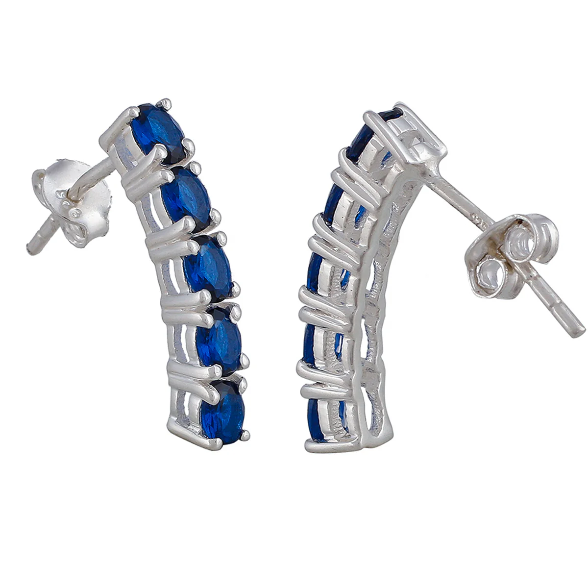 Lovely 925 Sterling Silver Hoop Earrings studded with Blue Stone - Image 4