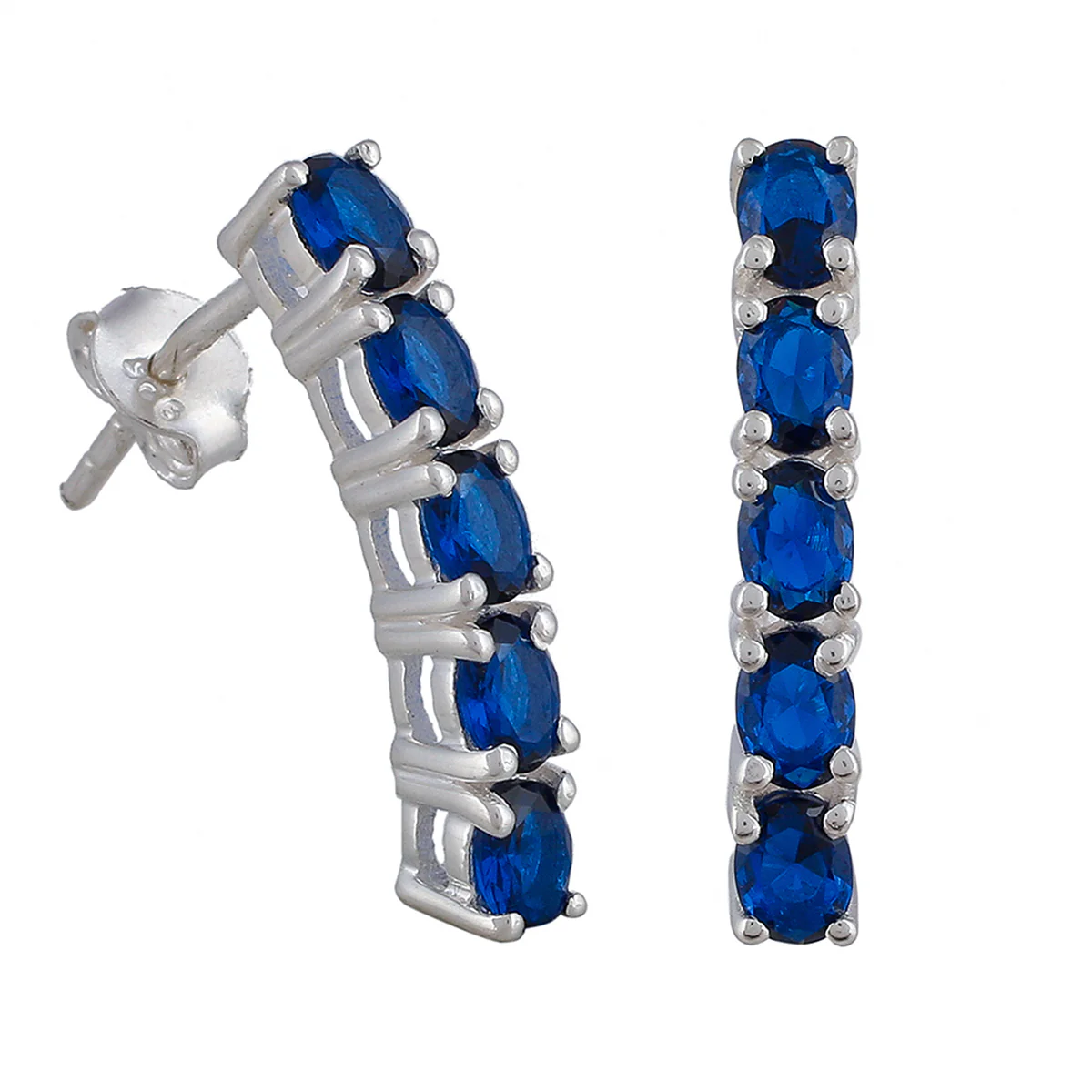 Lovely 925 Sterling Silver Hoop Earrings studded with Blue Stone - Image 5